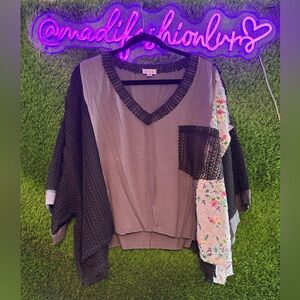 POL Mixed-Media Women’s Top — Black, Olive, Floral